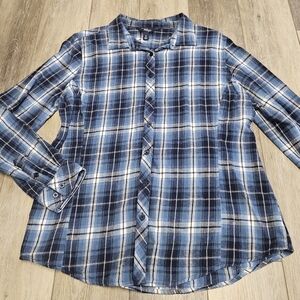 Great Northwest Indigo Blue Flannel Button Up Shirt Top Long SleeveWomen's XL